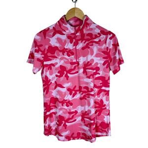 IBKUL Ladies CAMO PINK Short Sleeve Mock Golf Shirt UPF 50 Breathable 3/4 Zip S